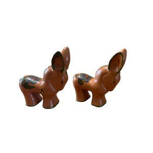 Vintage Donkey Mule Hand-Painted Floral Ceramic  Figurines Pair  Mexican Pottery